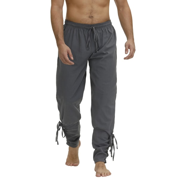 Piratbukser for menn Renessanse Middelalder Viking Kostyme Snøring Shorts Halloween Voksen Cosplay Gray XS