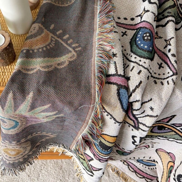 Mystiske Øjne Mønster Vævet Plaid Tæppe Væg Tæppe Sofa Seng Værelse Indretning Kvast Tråd Tæppe Stort Plaid Gobelin Picnic Måtte e 130x150cm
