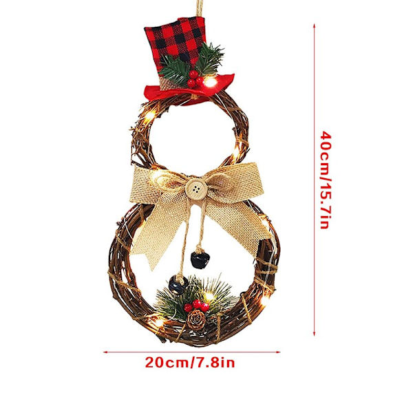 LED Julekrans Hengende Vegg Dør Tre Ornament Rottingkrans Kranssirkel Vegg Dørkrans Juledekor Dropshipping Round shape