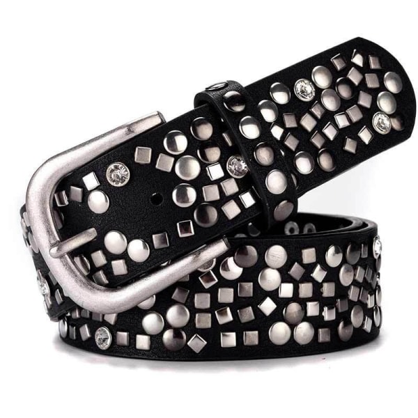 Nitsmyckat bälte dam punk gotisk midjeband retro vintage läder Black