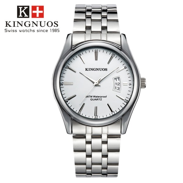 Trendy Mote Stålreim Herre Kalender Vanntett Lærreim Klokke Black Belt white plate men's