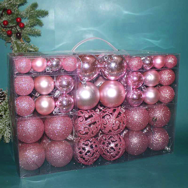 3-6cm Set med 100 PVC-bollar för julgranen, ljusa matta kulor, ihåliga, färgglada pvc box pack of 100 (pink)