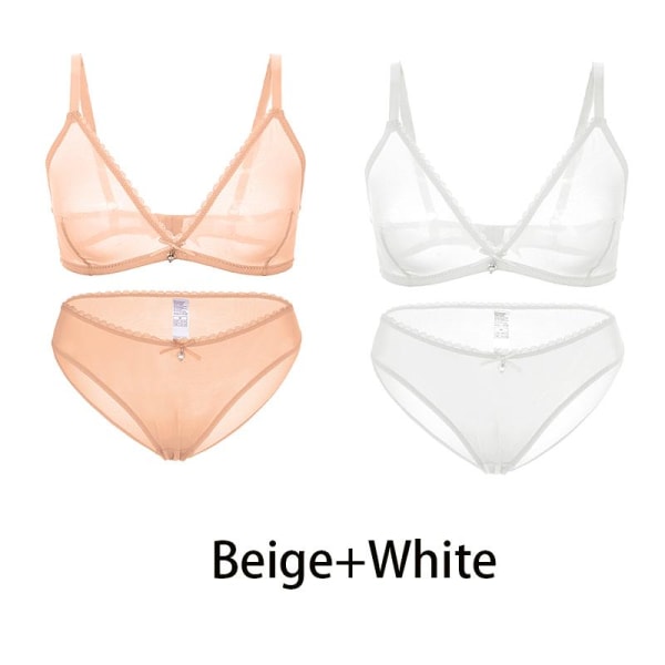 Varsbaby Seksikäs Naisten Läpinäkyvä Plus-kokoinen Rintaliivit ja Matala Vyötärö Alushousut 2kpl Green-Beige S