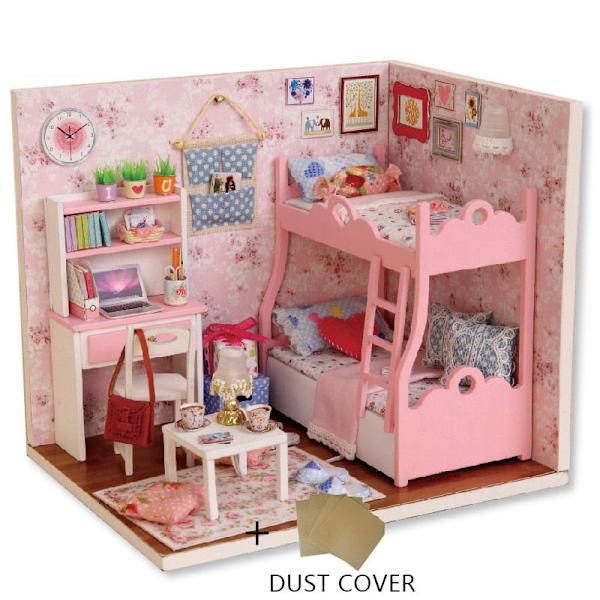 Cutebee DIY Dukkehussett Med Møbler LED-Lys DIY Miniatyr Byggesett Lite Hus Treleker for Barn Voksen As  photo H12B