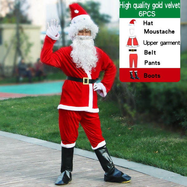 Julemandskostume mænd hat bælte skæg gavepose cosplay sød sjov polyester materiale ny stil Hvid og rød 8PCS-A XXXL
