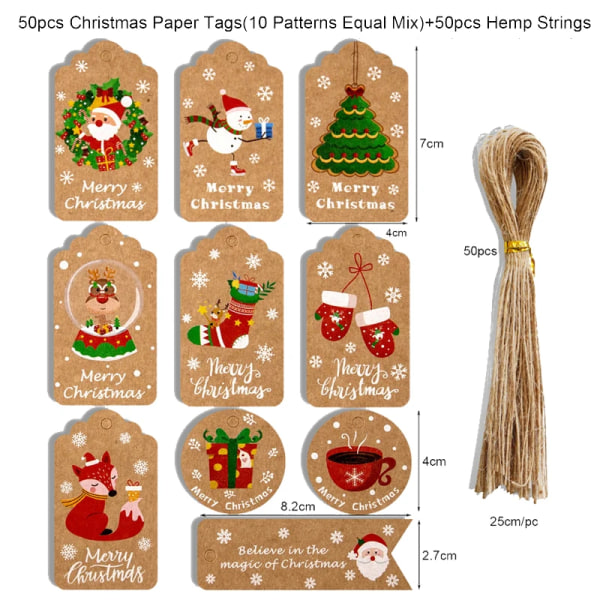 48/50 kpl Hyvää Joulua Kraft Paperi Tagit DIY Käsintehty Lahjapaketointi Paperi Tarrat Joulupukki Ripustuskoristeet Uuden Vuoden Sisustus 48pcs-set4