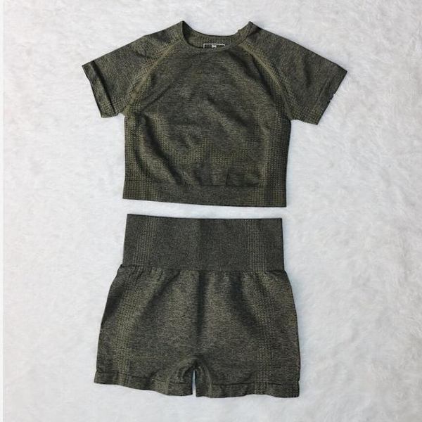Joogasetit Fitness Urheilupuvut GYM Vaatteet verryttelypuku toppi Korkeavyötäröiset leggingsit naisille khaki green set L