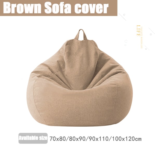 Slipcover Soffor Cover puff Gigante stolar utan fyllmedel Linne Tyg Solstol Sits Bean Bag Puff Puff Soffa Tatami Puff Salon Puff Asiento Brown-Sofa cover 100X120cm