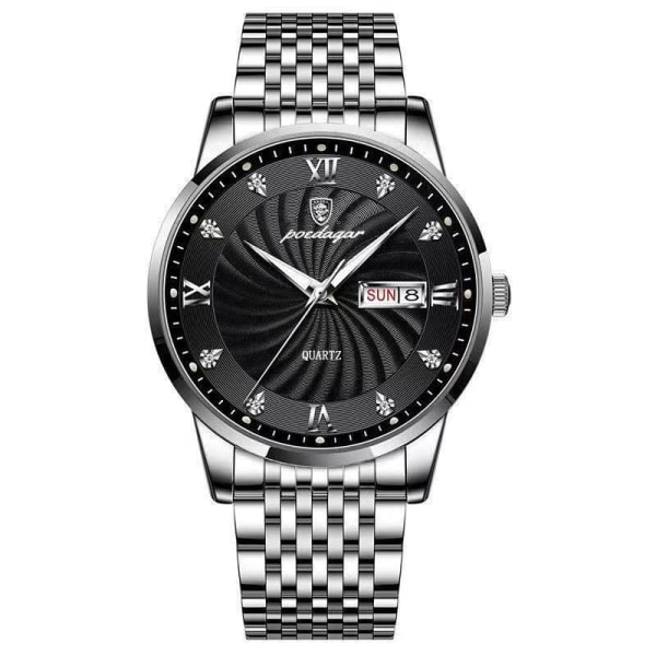 Herreklokke Rustfritt Stål Topp Kvalitet Luksus Trykknapp Skjult Lås Vanntett Lysende Dato Uke Sport Armbåndsur 827 GD BK S