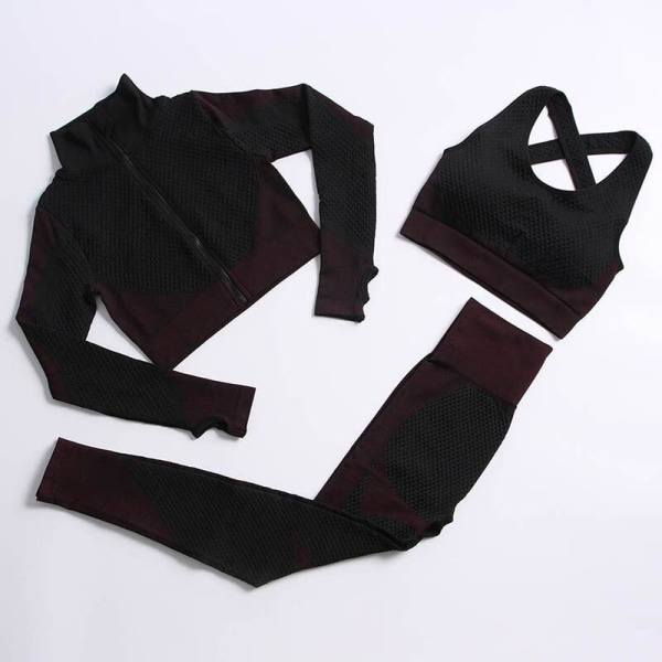 Yoga Set Workout gym kläder fitness för träningsoverall för kvinnor 3 Pcs set black L