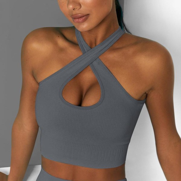 Yksivärinen Candy Fitness Urheiluliivi Muoti Kuntosali Juoksu Ristikkäiset Olkaimet Rintaliivit Joogavaatteet Naisille 6506 cross bra-Blue L