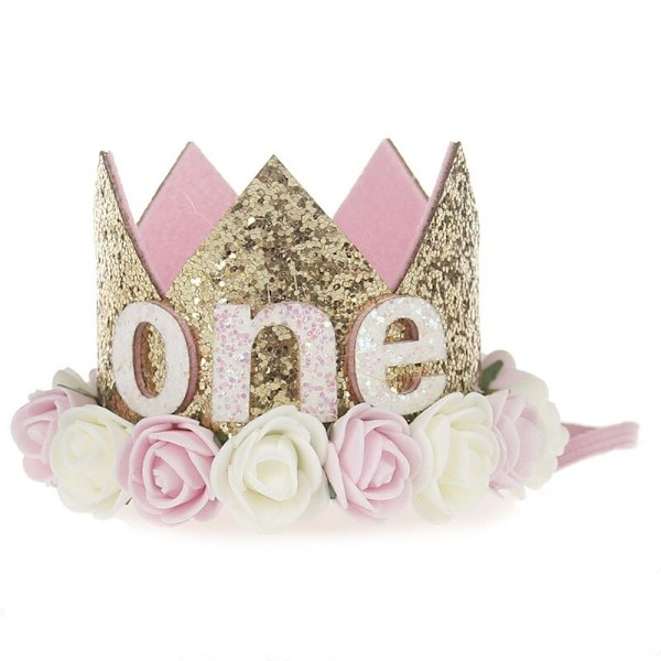 Söpöt Glitter 1/2/3 Poika Tyttö Syntymäpäiväjuhlahatut Prinsessakruunuhatut Vauvakutsut Syntymäpäiväkakkuhatut Valokuvarekvisiitta Lasten Juhlakoristeet Dark Pink gold 1I2 10.5x7CM