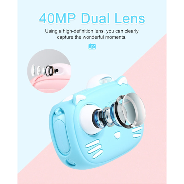 Minibear Barnkamera för Barn Direktkamera 1080P Digitalkamera för Barn Fotokamera Leksaker för Flicka Pojke Födelsedagspresenter T-Paper-10 Rolls