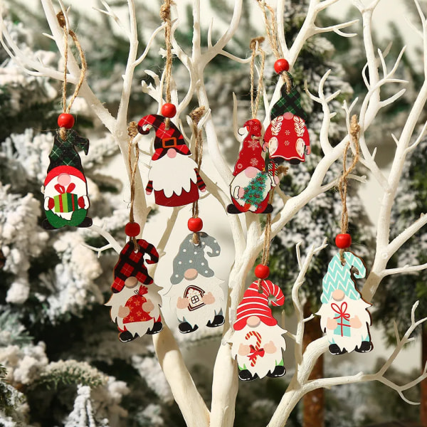 9/12 st Jul Tomte Trähänge Ängel Jultomte Julgranshänge Dekorationer Navidad Gott Nytt År 2024 B-03 (12-piece set)