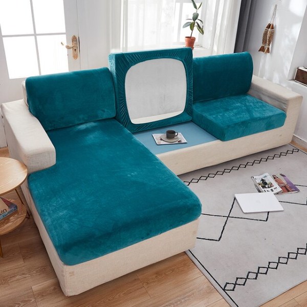 Tykt Velour Sofabetræk Ensfarvet Sofahynde Betræk Elastisk Slipcover Altomfattende Sofabetræk Spisestue dark grey Backrest cover