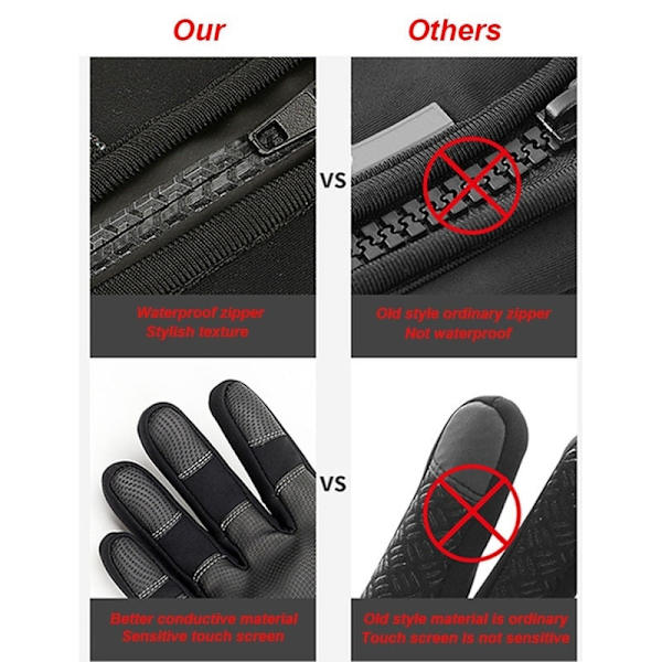 Vinterhandskar Herr Touchscreen Halkfria Unisex Vattentäta Vindtäta Varma Cykelhandskar Mode Dragkedja Sporthandskar Style5-Grey M