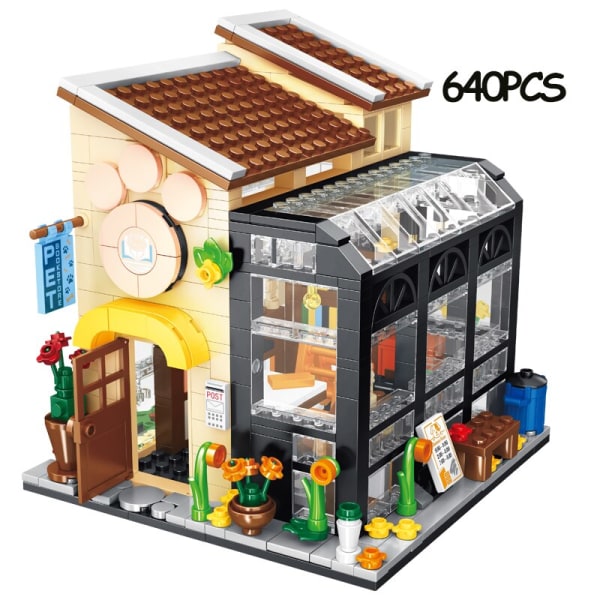 MOC Kreativ Blomsterbuket Butik Hus Model Byggeklods Byudsigt Ferie Sommer Kaffebar Klodser Pigelegetøj Børnegaver 589pcs-no box As  photo