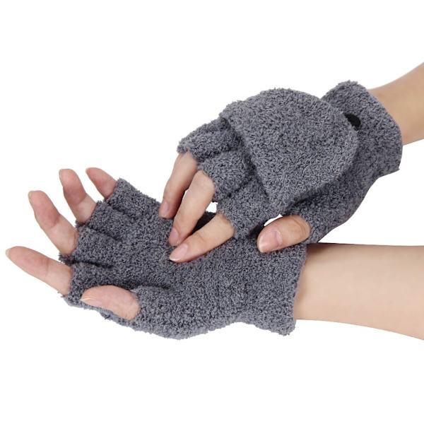 Vinter Varma Tjocka Ullhandskar Stickade Flip Fingerlösa Flexibla Exponerade Finger Tjocka Handskar Vantar Män Kvinnor Handske Beige