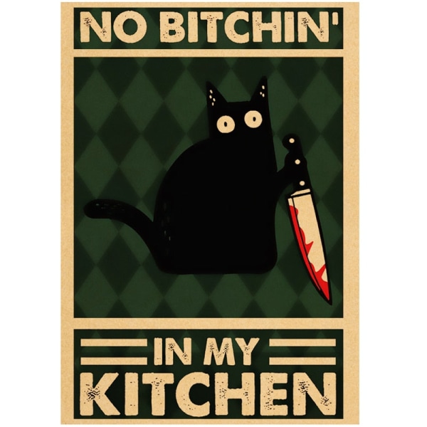 Söt tecknad svart katt Kraftpapperaffischaffischer Väggkonstmålning Heminredningsbilder Vintage Roliga Husdjur Väggdekaler 42X30cm 74769