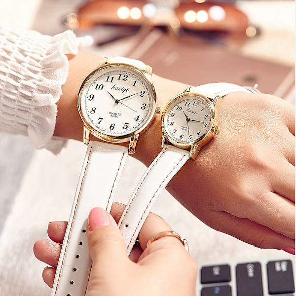Dame Quartz Klokke for Studenter Herre Lærbelte Casual Par Klokker Women's coffee belt