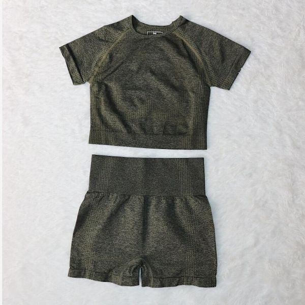Yoga Set Träningskläder Sportset Gymkläder Träningsoverall Högmidjade Leggings För Kvinnor gray blue shorts set L