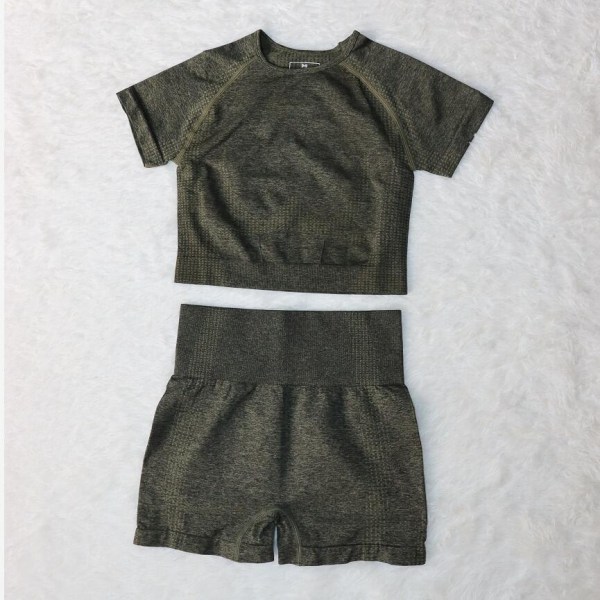 Yoga Set Träningskläder Sportset Gymkläder Träningsoverall Högmidjade Leggings För Kvinnor khaki green set M