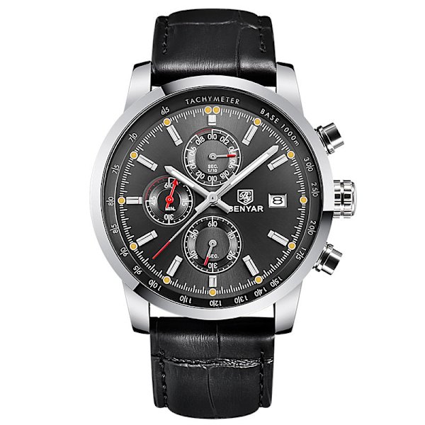 Binya Sports Utomhus Multifunktionell Bälte Herrklocka Vattentät Kvarts Klocka för Män Black Shell gray surface belt