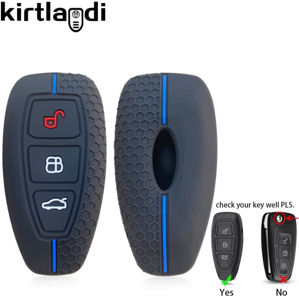 Silikon Bilnøkkel Deksel Skall for Ford Kuga Focus Mk3 Mk4 Mondeo Fiesta Titanium Ecosport Transit MK8 Cover Fjernkontroll Tilbehør A black(bluline) 1PC