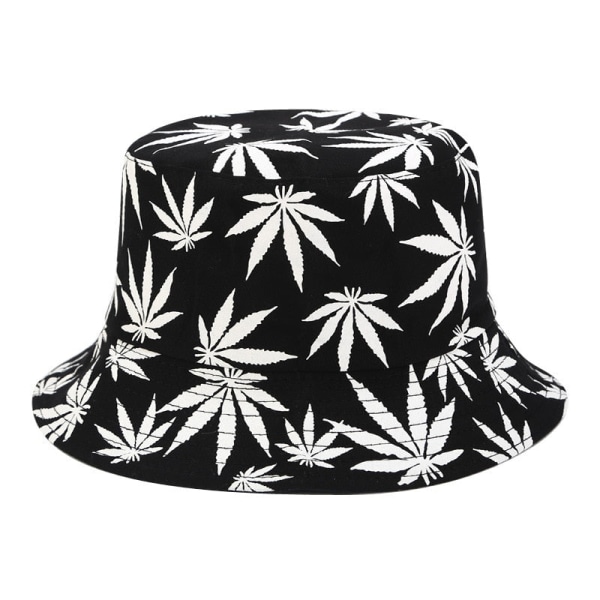 Panama Bladtryck Bucket Hat Hip Hop Fiskehatt Herr Dam Utomhus Sommar Casual Bomull Bob chapeau Visir Bucket Cap black with green One Size