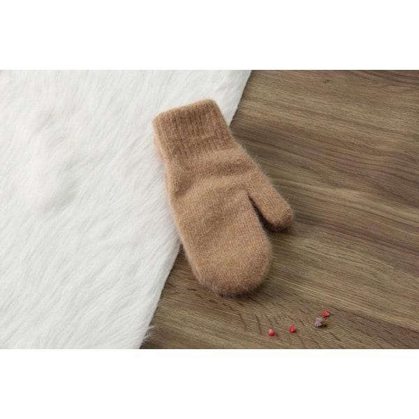 Naisten kaksikerroksiset kaninkarvakäsineet talveen, korealainen versio, yksivärinen, kokosormikäsineet, talvikäsineet naisille, tyttöjen lapaset khaki One Size