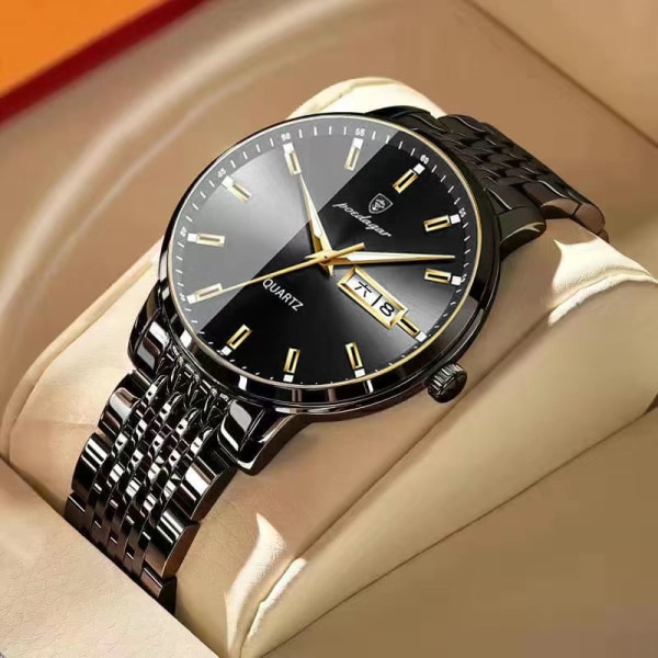 Herreklokke Rustfritt Stål Topp Kvalitet Luksus Trykknapp Skjult Lås Vanntett Lysende Dato Uke Sport Armbåndsur 832 BK BK S