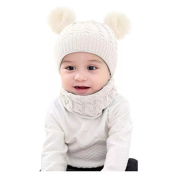 Syksyn ja talven pallokierre villapipo neulottu hattu turkispallo hattu lasten paksuuntunut lämmin villahattu villapipo Beige Average size