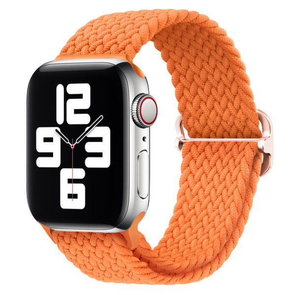 Flätad solo-öglerem För Apple Watch -band 44mm 40mm Series 7 6 54SE Justerbar elastisk nylon för iwatch 3 42mm 38mm Armband Orange For 42mm-44mm-45mm