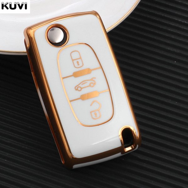 Nytt TPU Bilnyckelfodral Skydd För Peugeot 107 206 207 307 308 406 För Citroen Xsara Picasso C2 C3 C4 C5 C6 C8 Väska 3 button Red