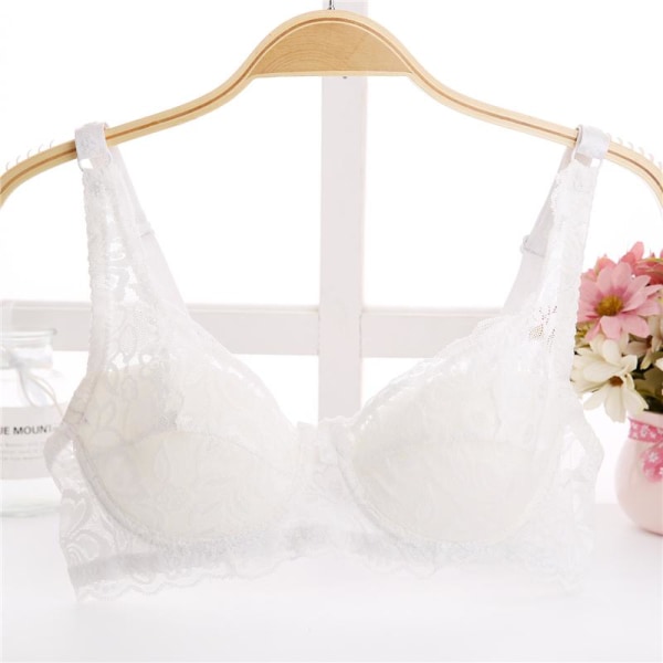 Kvinnor Spets BH Djup V Push Up BH Shaping Vadderade BH Underkläder Broderi Underkläder Plus Size BH White 34B