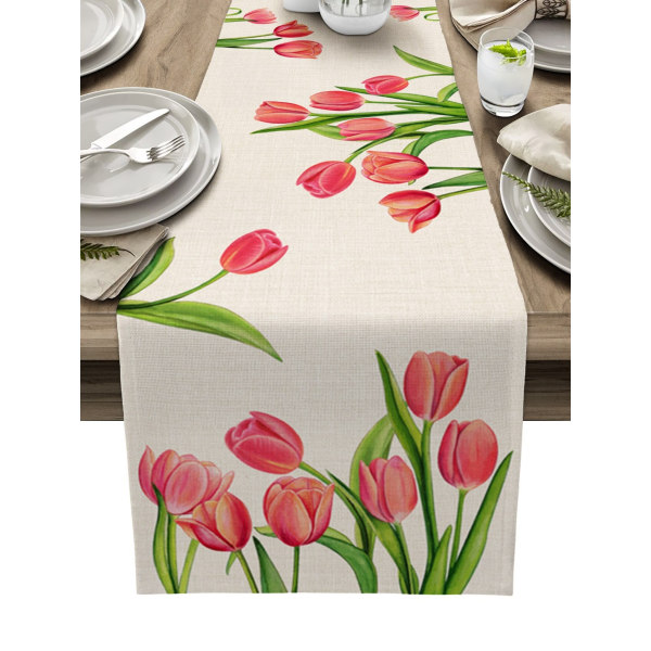 Blå tulipan bordløper for spisebord kjøkkendekor Anti-flekk spisebord duk rektangulær spisebordløper 180-33cm 70-13inch LXM10482