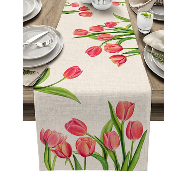Blå tulipan bordløper for spisebord kjøkkendekor Anti-flekk spisebord duk rektangulær spisebordløper 180-33cm 70-13inch LXM11244