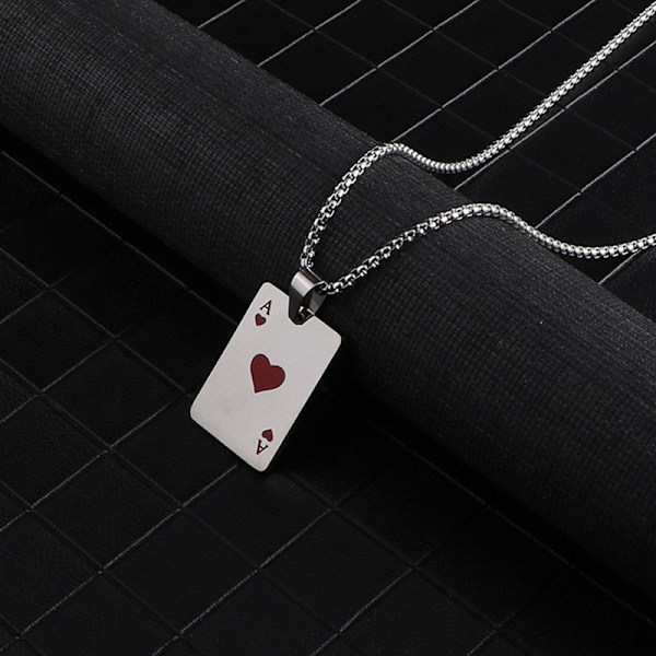 Miesten näyttävä pokerikaulakoru onnen pataässä riipus punainen musta hopeanvärinen ruostumaton teräs pitkä ketju kaulakorut korut lightning
