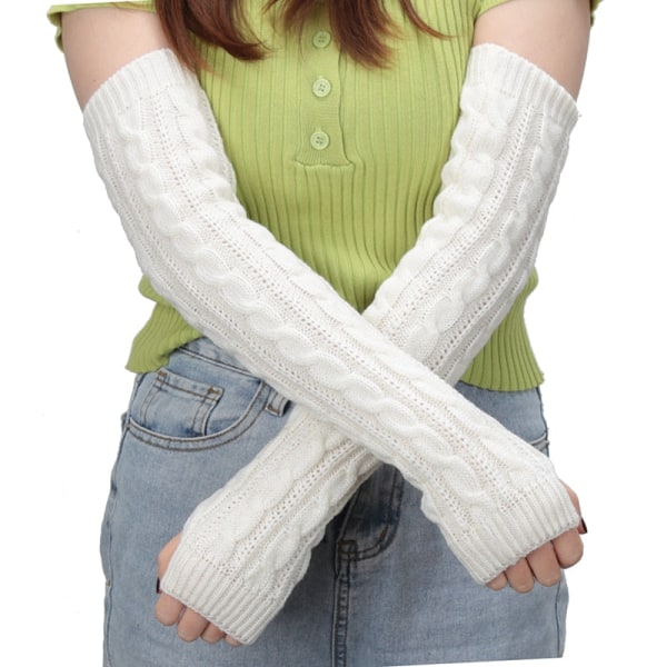 Lange strikkede fingerløse handsker til kvinder, vintermode, arm-, håndledsærmer, afslappede bløde varmere pige albuevanter, punk gotiske sorte handsker Wine Red length-50cm