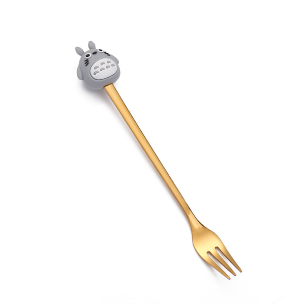 Tegneserie Bordservice Kattepote Ske Sød Dessert Ske Rustfrit Stål Ske Dukke Dessert Frugt Gaffel Golden Fork-Christmas round tree