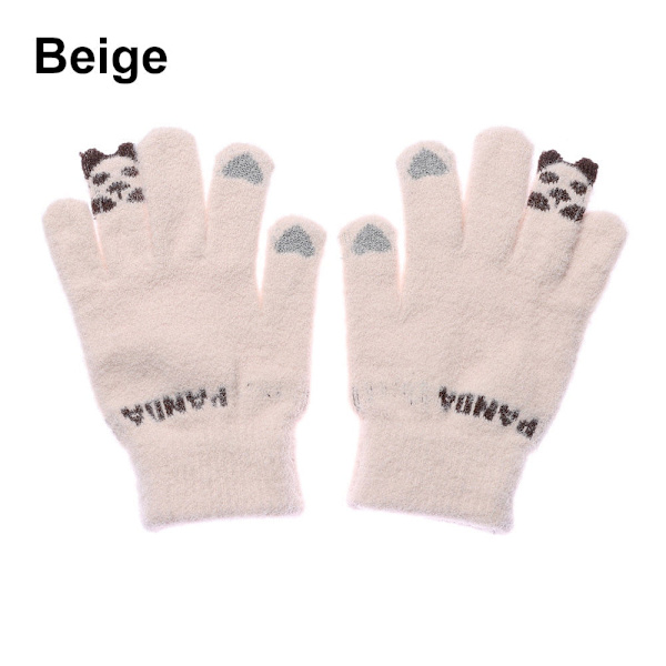 2023 Elastiska Fullfingerhandskar Varma Tjocka Cykelkörningsmode Dam Herr Vinter Varma Stickade Yllehandskar Utomhus New Cute-beige One Size