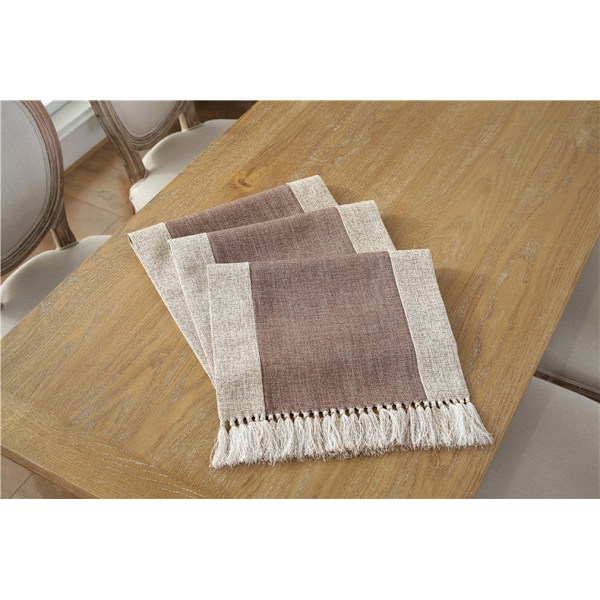 Yksivärinen puuvilla-pellava pöytäliina tupsu sängynpeite ompeleella ruokapöydän liina puuvilla pellava Zen-teepöytä pöytäliina Beige 38x 228cm (660g)