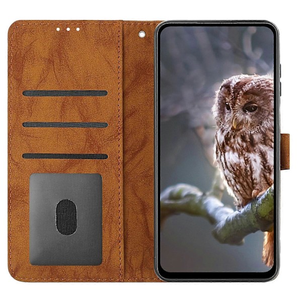 Fodral för Samsung Galaxy A16 4G 5G Uggla Präglat PU Läder Plånbok Telefonfodral med Handledsrem - Pur Brown