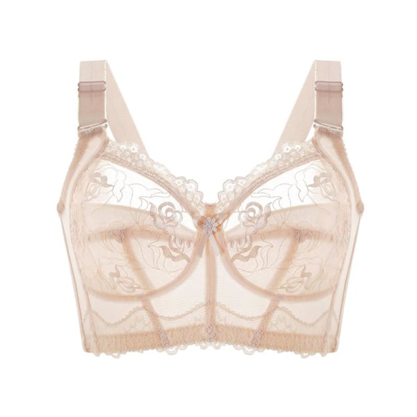 Trådlösa behåar för kvinnor Broderi Sexiga Lingeire Minimizer Ultra Tunna Underkläder B C D E Cup Beige 34B