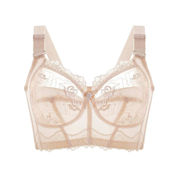 Trådlösa BH:ar för Kvinnor Broderi Sexiga Underkläder Minimizer Ultratunn Underkläder B C D E Kupa Beige 38C