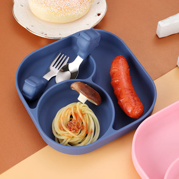 Vauvan haarukka ja lusikka integroidulla silikageelikiinnikkeellä taaperon ruokailuun tarkoitettu lautanen lasten astiasto Straight spork-color box package-Red