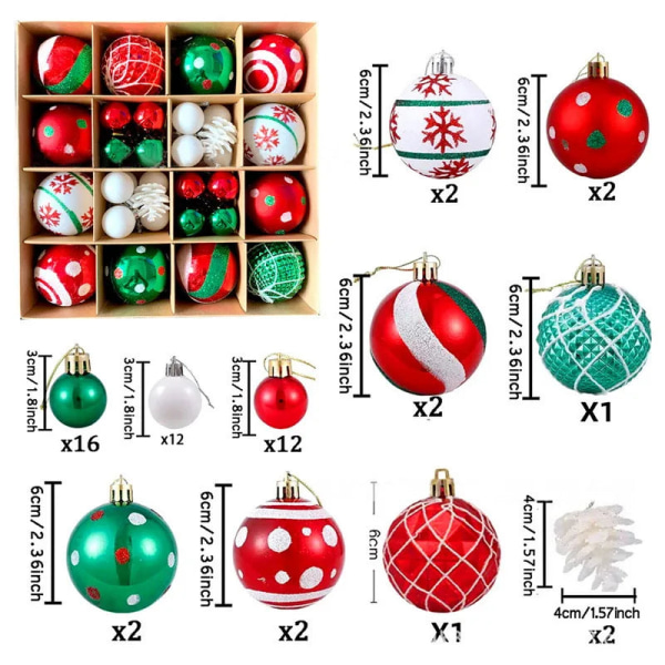 Julgranskulor 42/44 st 6 cm Stora Julkulor Flerfärgade Kuldekorationer Julgransprydnader Set för Hemfest 42pcs F As picture