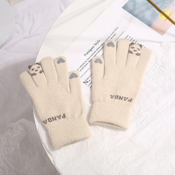 Varma vinterhandskar för utomhuscykling, stickade handskar, söta köldtåliga pekskärmshandskar Beige pink One size