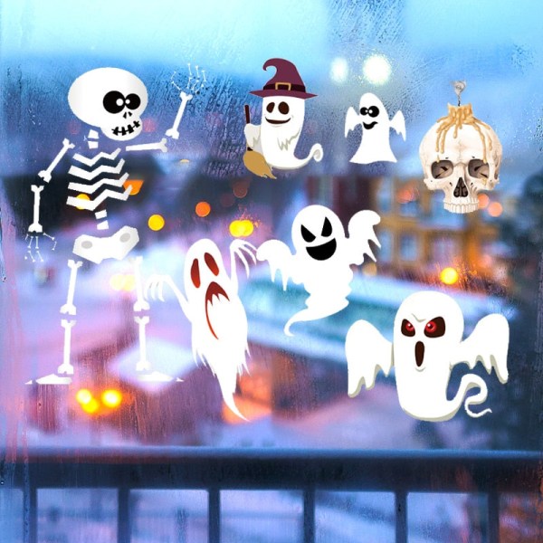 Avtakbare Halloween Veggklistremerker Skrekk Grim Reaper Heks Gresskar Vindusklistremerker For Halloweenfest Hjem Bar Gulv Veggdekor B01-1Pcs