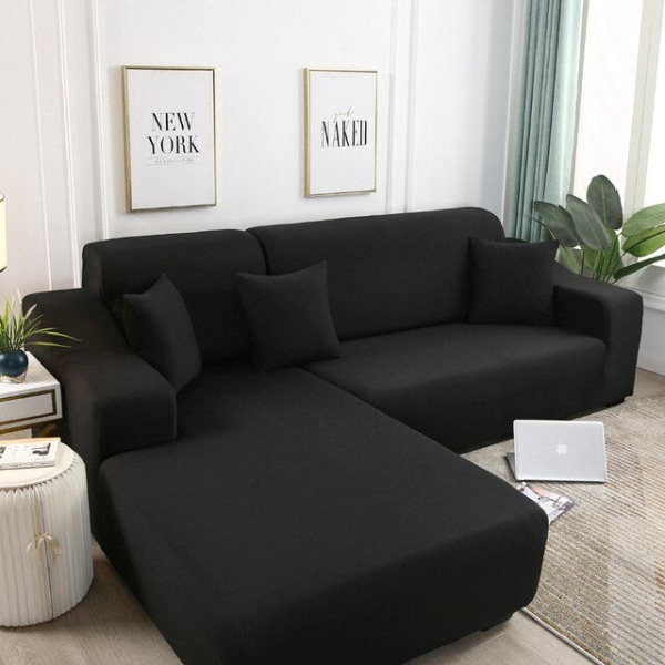 Enfärgade hörnsofföverdrag för vardagsrum, elastiska Spandex sofföverdrag, stretchiga överdrag, L-formad soffa, behöver köpa 2 st sofföverdrag Black 1pc 4-Seat 235-300cm